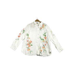 J. Jill 100% Linen Floral Embroidered Button Down sz Sm As Is